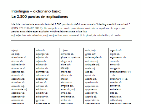Interlingua - dictionario basic: Le 2.500 parolas sin explicationes