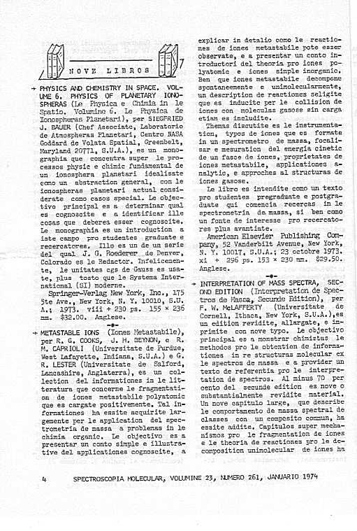 Spectroscopia Molecular, januario 1974