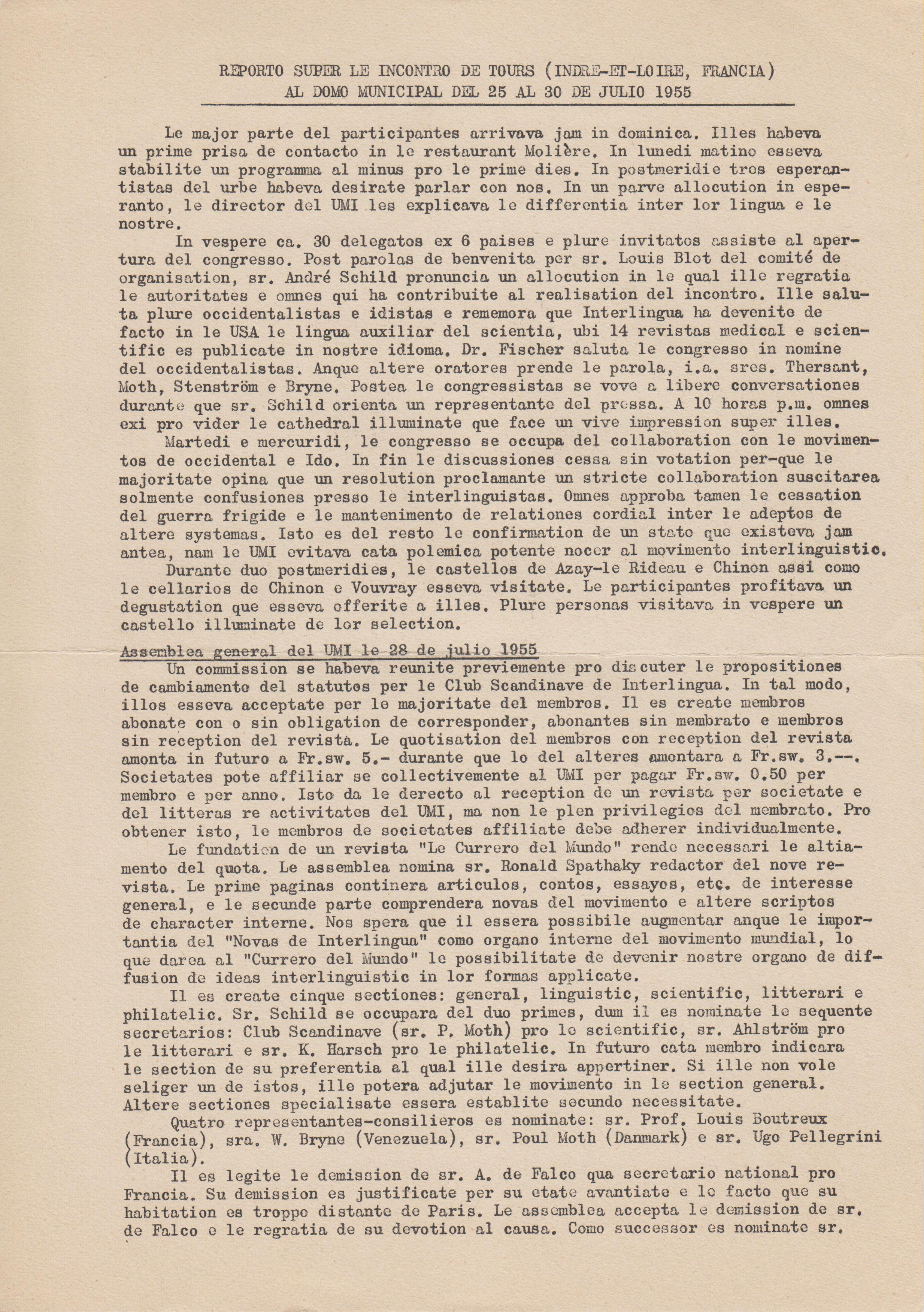 Reporto super le incontro de Tours 1955