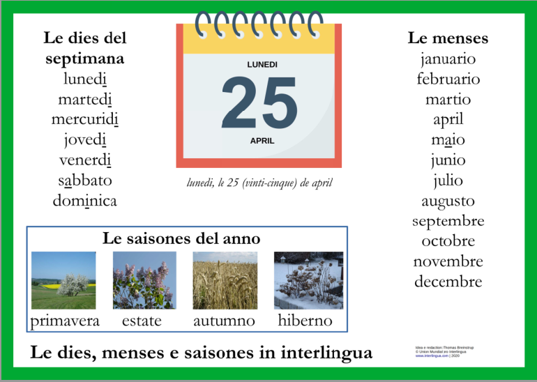 Le dies, menses e saisones in interlingua