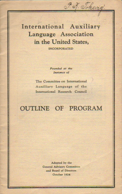 Outline of Program, IALA, octobre 1924